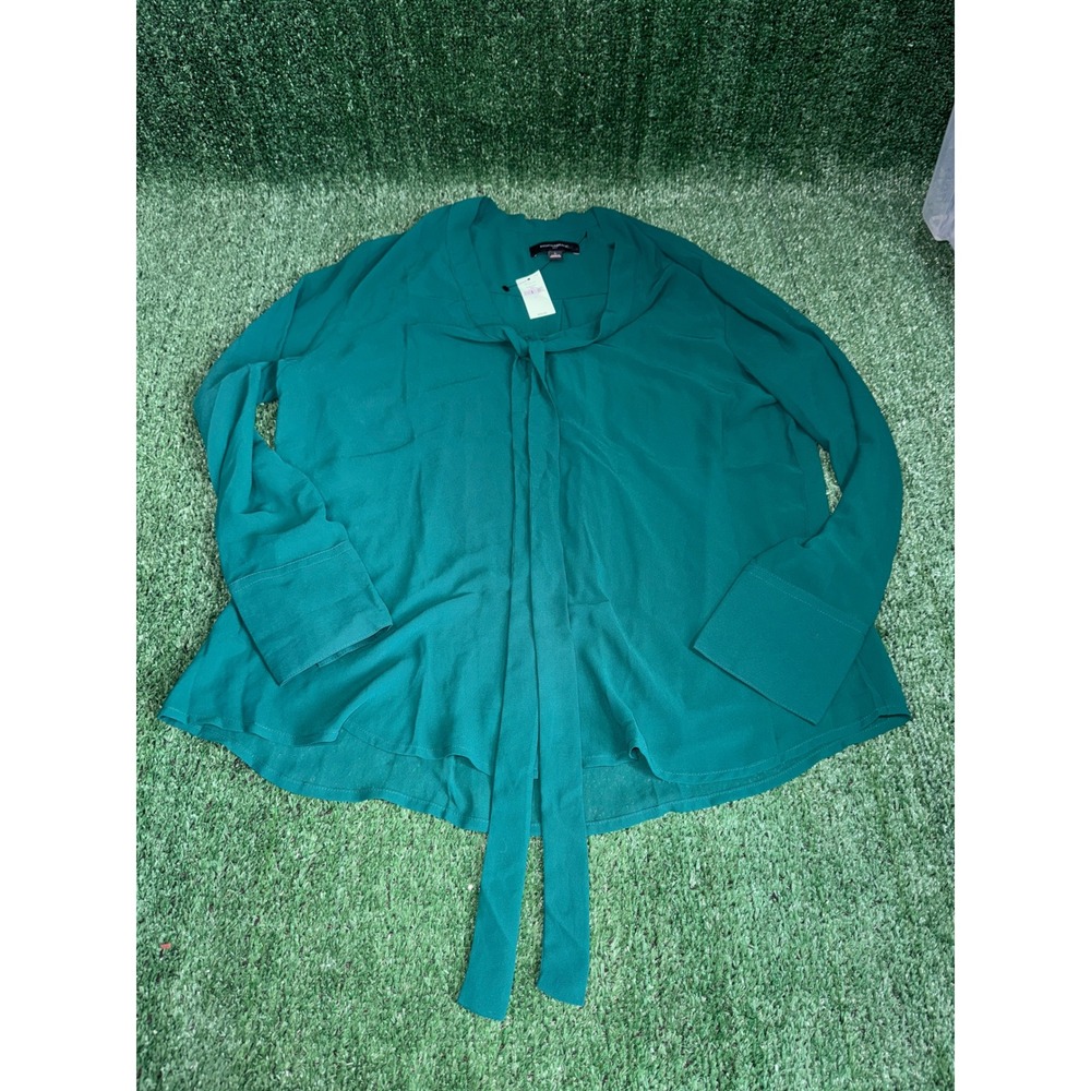 Banana Republic Green Long Sleeve Tie Neck Blouse Top Womens Size L NWT